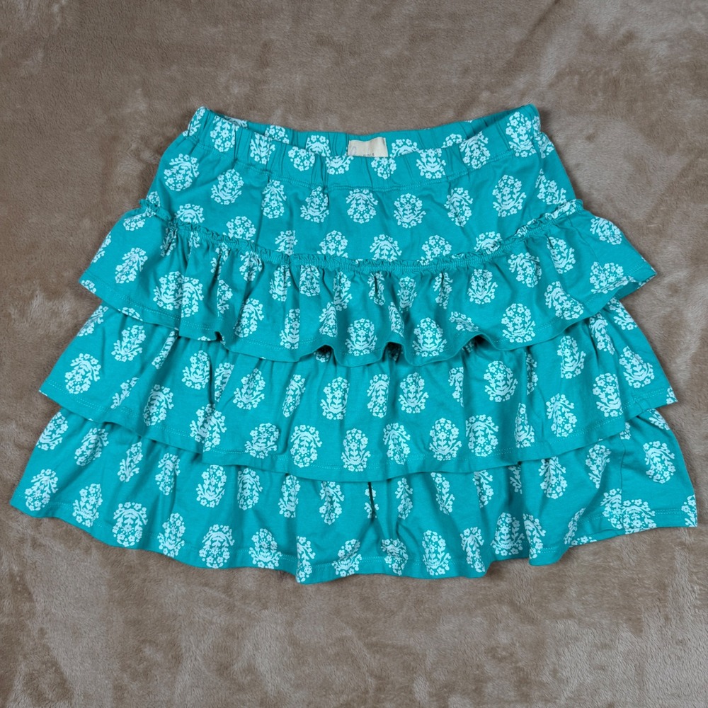 Boden Girls Teal Floral Tiered Skort Cotton Ruffle Skirt Shorts Size 15-16Y